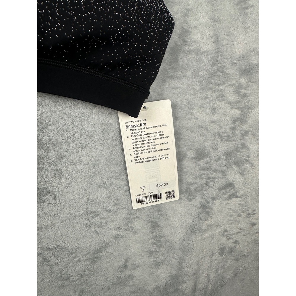 Lululemon Energy Bra Ice Pixie Black White Ombre Speckled LW2AN7S Size 4 NWT - Picture 5 of 7